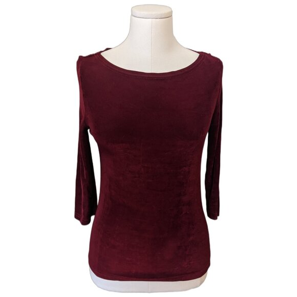 Vintage Y2K Accomplice Dark Red Slinky 3/4 Sleeve Top Boat Neck Party Grunge M - Picture 2 of 9